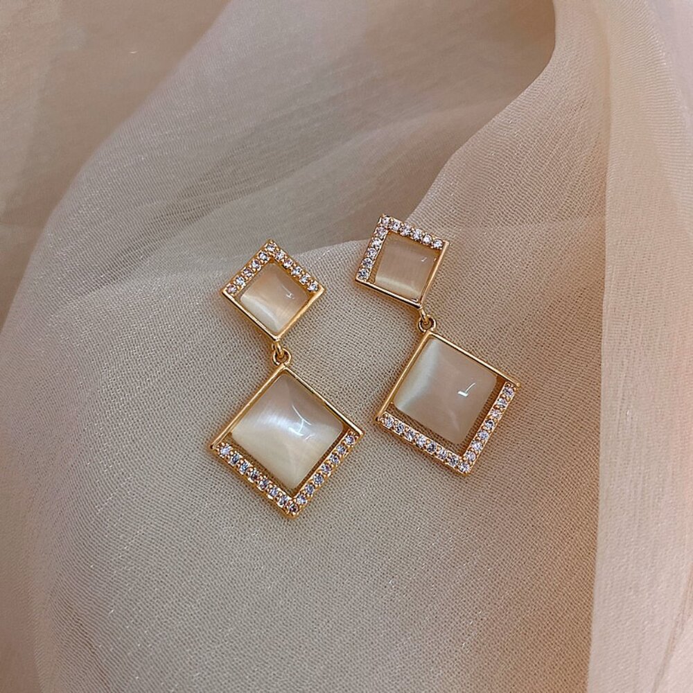 Gold Geometric Drop Earrings Mother of Pearl Inspired Earrings Elegant Square